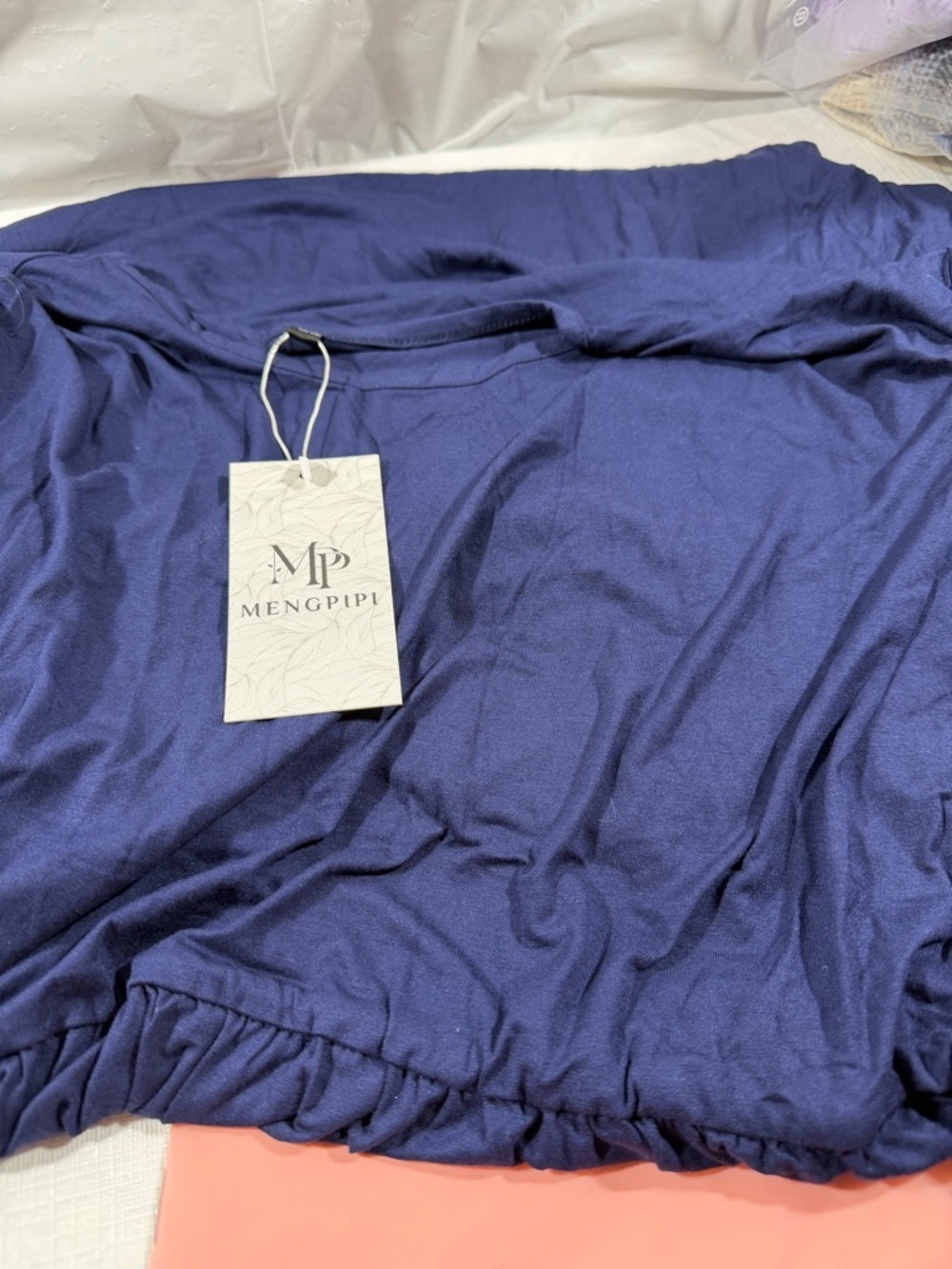 Mengpipi Casual Navy Short-Sleeve Maxi Dress with Pockets - Picture 6 of 6